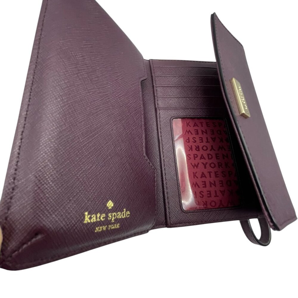 Kate Spade Saffiano Burgundy Leather Women's Phone Case Wallet Wristlet 6" - Picture 6 of 13